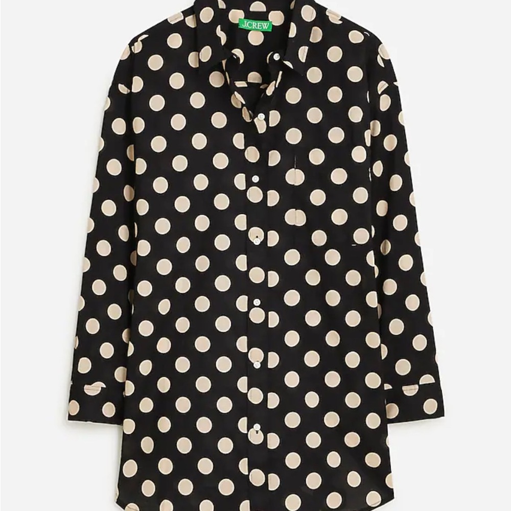 J. Crew Black Shirt with Cream Polka Dots